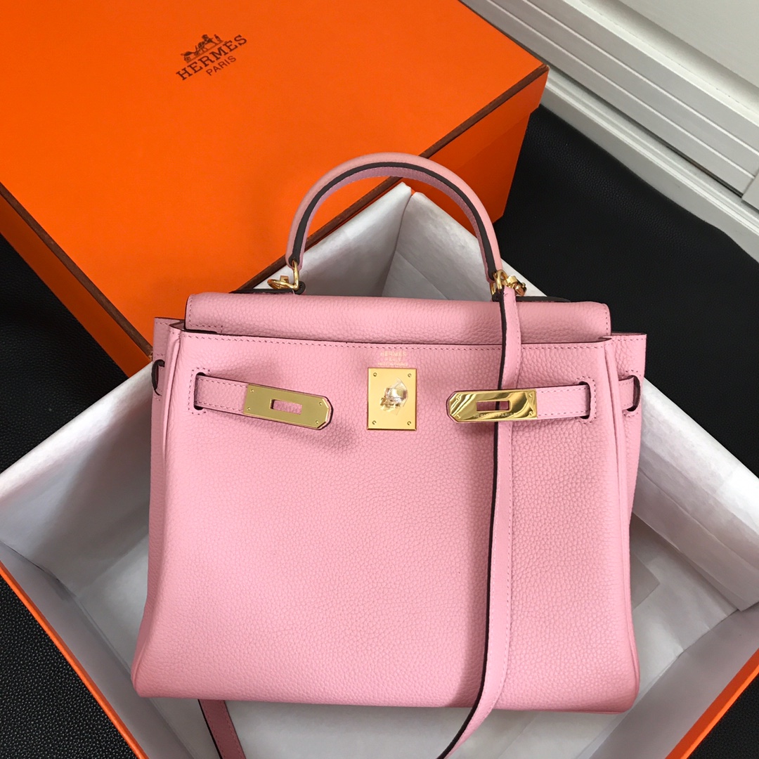 Hermes Kelly 32cm Handbag Shoulder Bag in Pink Togo Leather